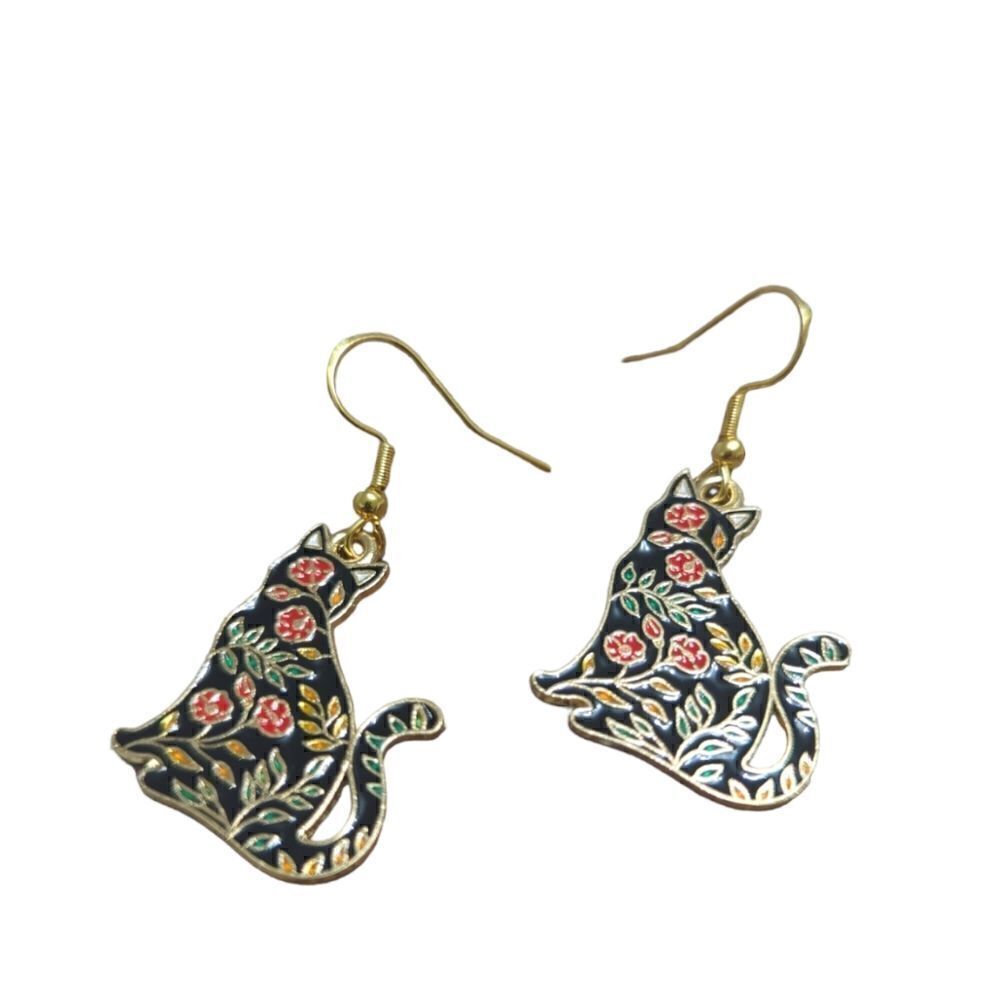 Cat Floral Design Earrings  - Picture 3 of 8